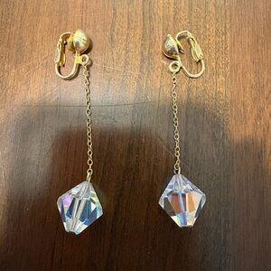 Vintage Clip On Dangle Earrings with Crystal on the End